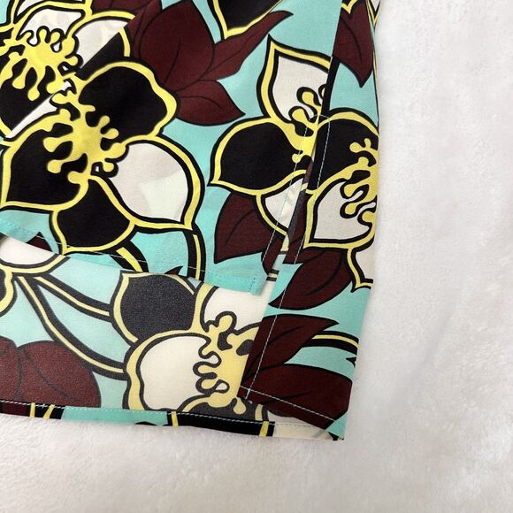 P.A.R.O.S.H. Women Blue Brown Floral Silk Crew Neck Short Sleeve Blouse Top Sz L - Picture 12 of 14